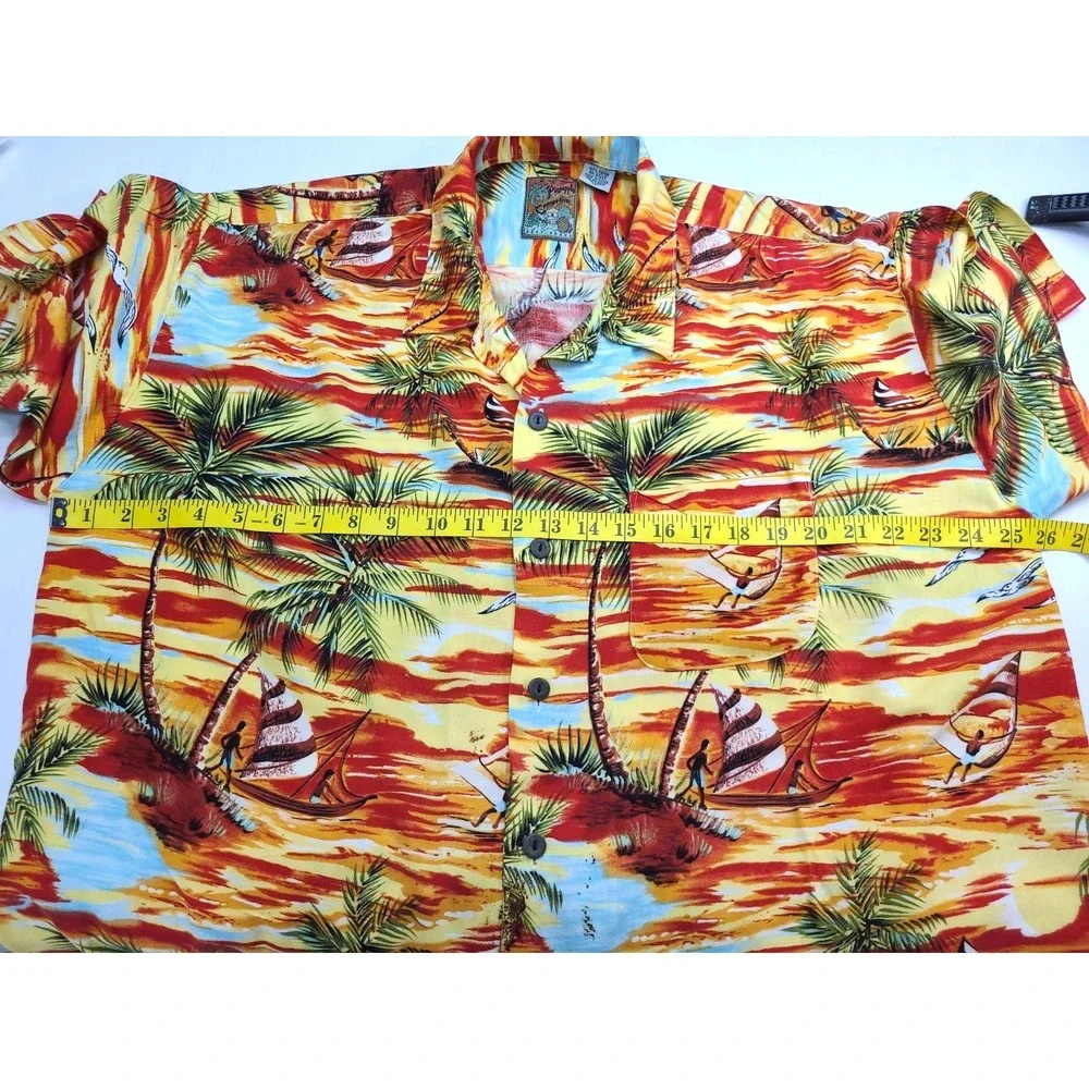 Pineapple Connection Mens Hawaiian Aloha Shirt XL‎ Sunset Surf Palm Island